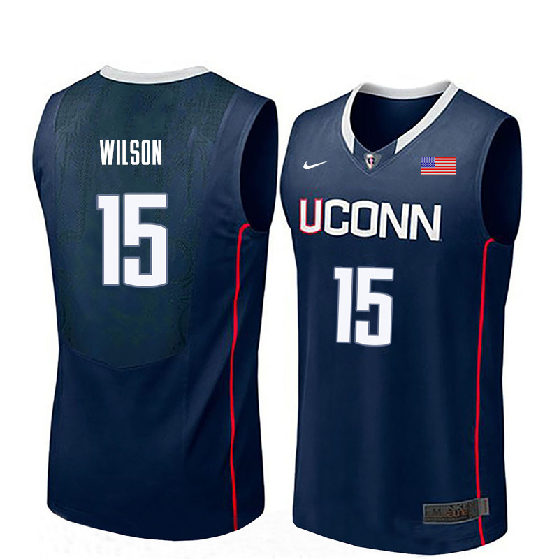 Men Uconn Huskies #15 Sidney Wilson College Basketball Jerseys-Navy - Click Image to Close
